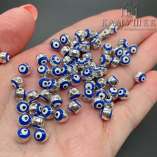 Бусина шар глаз, цвет серебро 6 мм 