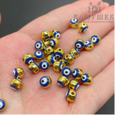 Бусина шар глаз, цвет золото 6 мм