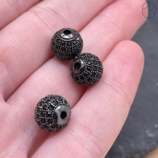 Бусина шар с черными цирконами, цвет черный 10 мм