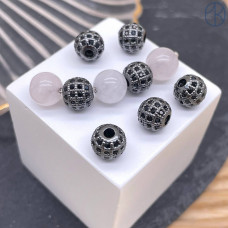 Бусина шар с цирконами, цвет черный 8 мм