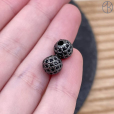Бусина шар с цирконами, цвет черный 8 мм