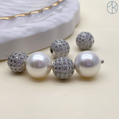 Бусина шар с цирконами, цвет серебро 10 мм