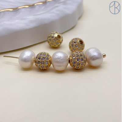 Бусина шар с цирконами, цвет золото 8 мм 