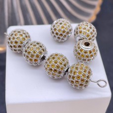 Бусина шар желтые цирконы, цвет серебро 10 мм 