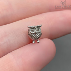 Бусина сова, цвет серебро 8х7 мм