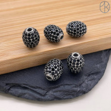 Бусина сталь черные цирконы, цвет серебро 12 мм