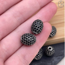 Бусина сталь черные цирконы, цвет серебро 12 мм