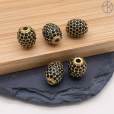 Бусина сталь черные цирконы, цвет золото 12 мм