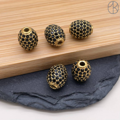 Бусина сталь черные цирконы, цвет золото 12 мм