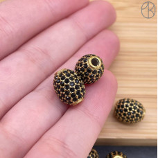 Бусина сталь черные цирконы, цвет золото 12 мм