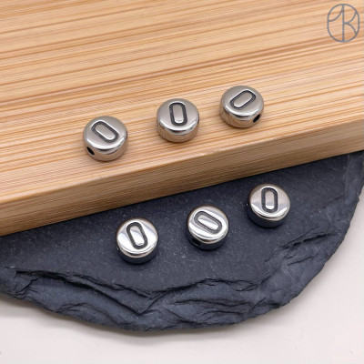 Бусина сталь цифра 0, цвет серебро 6 мм