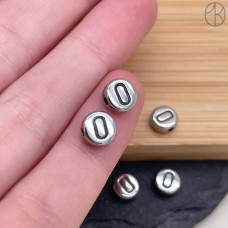 Бусина сталь цифра 0, цвет серебро 6 мм