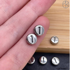 Бусина сталь цифра 1, цвет серебро 6 мм