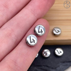 Бусина сталь цифра 4, цвет серебро 6 мм