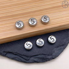 Бусина сталь цифра 5, цвет серебро 6 мм