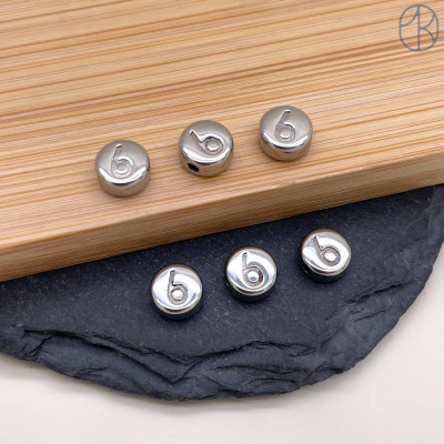 Бусина сталь цифра 6, цвет серебро 6 мм