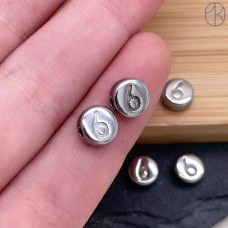 Бусина сталь цифра 6, цвет серебро 6 мм