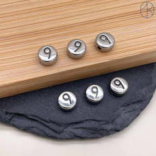 Бусина сталь цифра 9, цвет серебро 6 мм