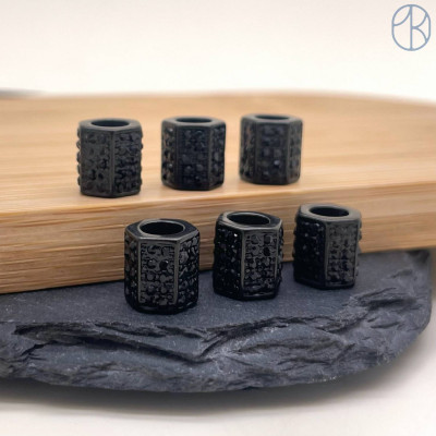 Бусина сталь цилиндр черные цирконы, цвет черный 9х9 мм 