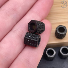 Бусина сталь цилиндр черные цирконы, цвет черный 9х9 мм 