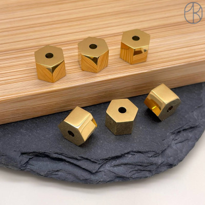 Бусина сталь цилиндр, цвет золото 8х6 мм 