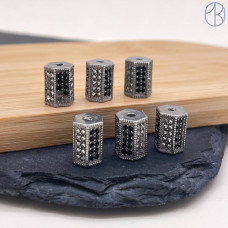 Бусина сталь цилиндр микс цирконы, цвет серебро 11х8 мм 