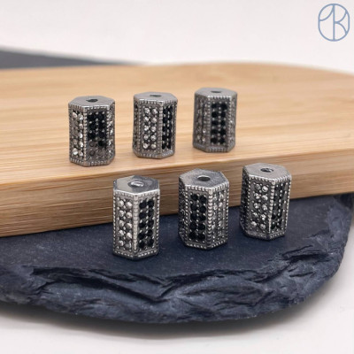 Бусина сталь цилиндр микс цирконы, цвет серебро 11х8 мм 