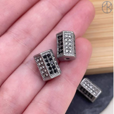 Бусина сталь цилиндр микс цирконы, цвет серебро 11х8 мм 