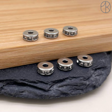 Бусина сталь цирконы, цвет серебро 7х3 мм