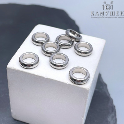 Бусина сталь, цвет серебро 10х3 мм