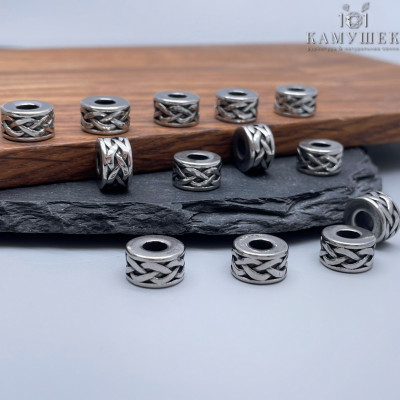 Бусина сталь, цвет серебро 10х6 мм