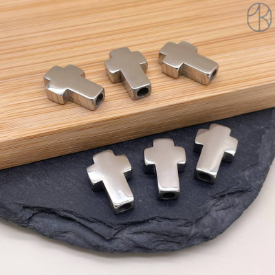 Бусина сталь крест, цвет серебро 14 мм