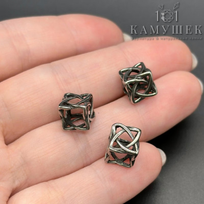 Бусина сталь куб плетеный, цвет серебро 8 мм