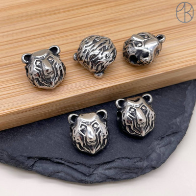 Бусина сталь медведь, цвет серебро 14 мм