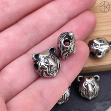 Бусина сталь медведь, цвет серебро 14 мм