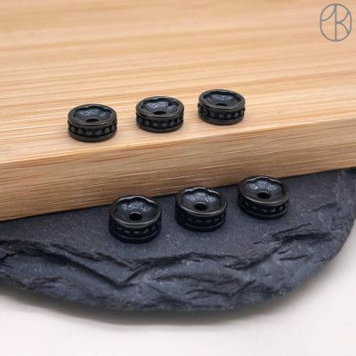 Бусина сталь рондель мятый точки, цвет черный 8х3 мм 