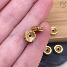 Бусина сталь рондель точки, цвет золото 8х3 мм 