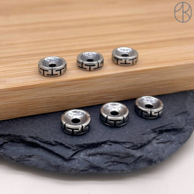 Бусина сталь рондель узор, цвет серебро 8х2 мм 