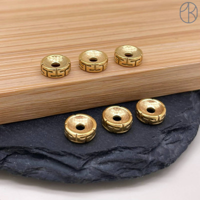 Бусина сталь рондель узор, цвет золото 8х2 мм 