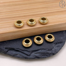 Бусина сталь рондель узор, цвет золото 8х3 мм 