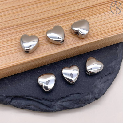 Бусина сталь серце, цвет серебро 7 мм