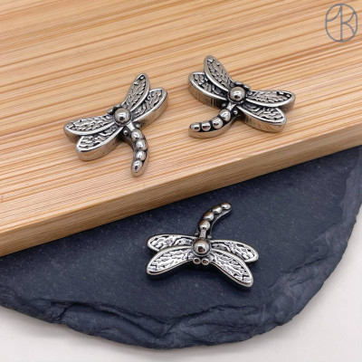 Бусина сталь стрекоза, цвет серебро 15 мм