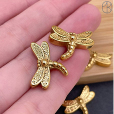 Бусина сталь стрекоза, цвет золото 15 мм