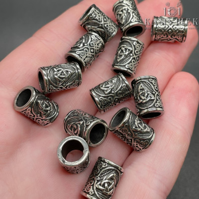 Бусина сталь Викингов, цвет серебро 8х12 мм 