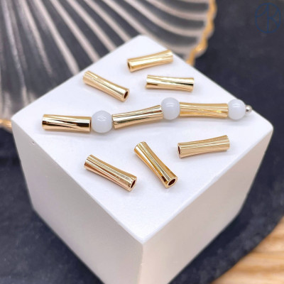 Бусина трубочка, цвет золото 10х3 мм