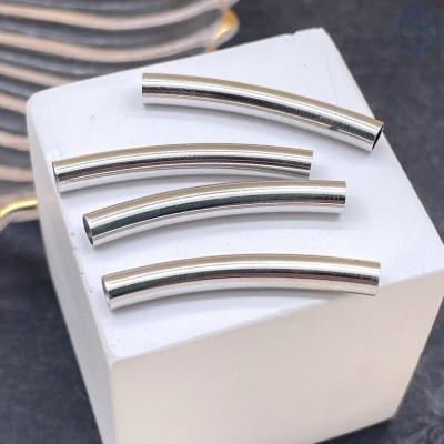 Бусина трубочка гладкая, цвет серебро 30х5 мм