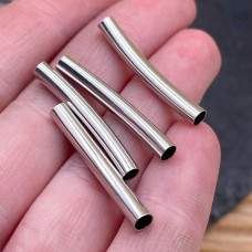 Бусина трубочка гладкая, цвет серебро 30х5 мм