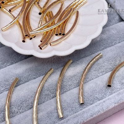 Бусина трубочка с рисунком, цвет золото 