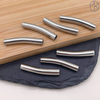 Бусина трубочка сталь 30х5 мм, цвет серебро 