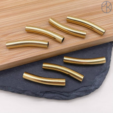 Бусина трубочка сталь 30х5 мм, цвет золото 18К